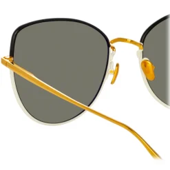 Linda Farrow - Eloise Cat Eye Sunglasses in Black Yellow Gold - LFL1336C6OPT - Eyewear - Avvenice^ Sunglasses