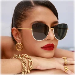 Linda Farrow - Eloise Cat Eye Sunglasses in Black Yellow Gold - LFL1336C6OPT - Eyewear - Avvenice^ Sunglasses