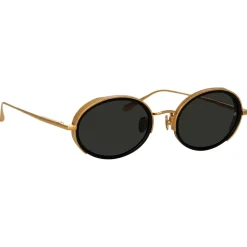 Linda Farrow - Finn Oval Sunglasses in Yellow Gold - Eyewear - Avvenice