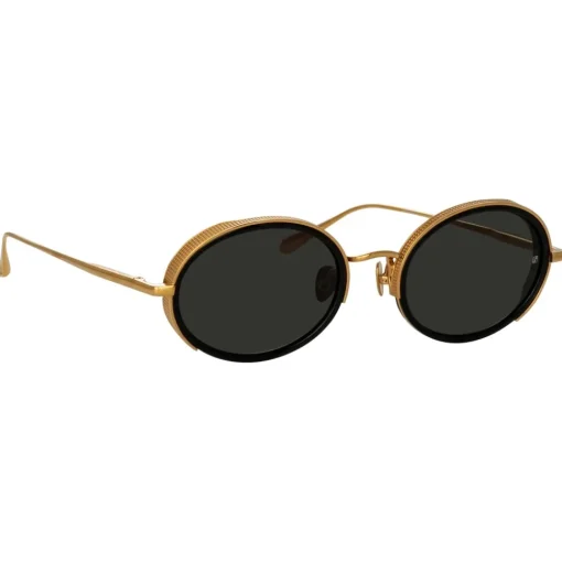 Linda Farrow - Finn Oval Sunglasses in Yellow Gold - Eyewear - Avvenice