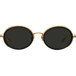 Linda Farrow - Finn Oval Sunglasses in Yellow Gold - Eyewear - Avvenice