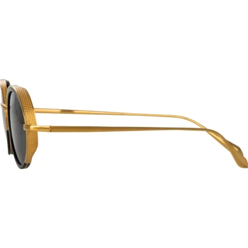 Linda Farrow - Finn Oval Sunglasses in Yellow Gold - Eyewear - Avvenice