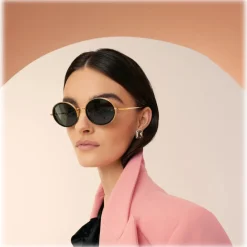 Linda Farrow - Finn Oval Sunglasses in Yellow Gold - Eyewear - Avvenice