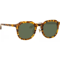Linda Farrow - Fletcher Angular Sunglasses in Tobacco Tortoiseshell Green - LFL1103C9SUN - Eyewear - Avvenice