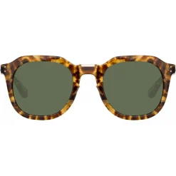 Linda Farrow - Fletcher Angular Sunglasses in Tobacco Tortoiseshell Green - LFL1103C9SUN - Eyewear - Avvenice