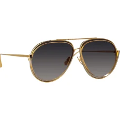 Linda Farrow - Francisco Aviator Sunglasses in Yellow Gold - LFL1410C2SUN - Eyewear - Avvenice^ Sunglasses