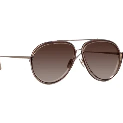 Linda Farrow - Francisco Aviator Sunglasses in Light Gold - LFL1410C3SUN - Eyewear - Avvenice