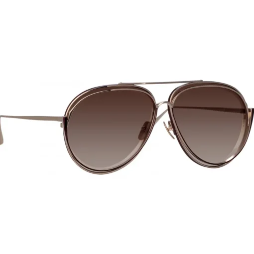 Linda Farrow - Francisco Aviator Sunglasses in Light Gold - LFL1410C3SUN - Eyewear - Avvenice