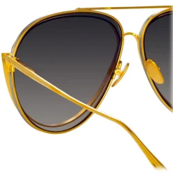 Linda Farrow - Francisco Aviator Sunglasses in Yellow Gold - LFL1410C2SUN - Eyewear - Avvenice^ Sunglasses