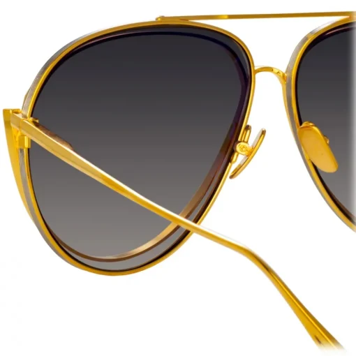 Linda Farrow - Francisco Aviator Sunglasses in Yellow Gold - LFL1410C2SUN - Eyewear - Avvenice^ Sunglasses