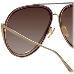 Linda Farrow - Francisco Aviator Sunglasses in Light Gold - LFL1410C3SUN - Eyewear - Avvenice