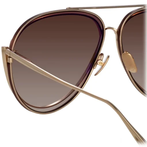 Linda Farrow - Francisco Aviator Sunglasses in Light Gold - LFL1410C3SUN - Eyewear - Avvenice