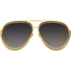 Linda Farrow - Francisco Aviator Sunglasses in Yellow Gold - LFL1410C2SUN - Eyewear - Avvenice^ Sunglasses