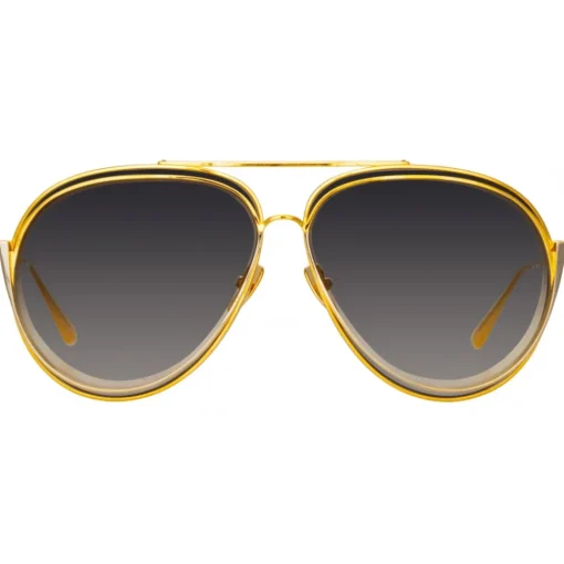 Linda Farrow - Francisco Aviator Sunglasses in Yellow Gold - LFL1410C2SUN - Eyewear - Avvenice^ Sunglasses