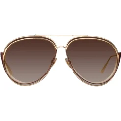 Linda Farrow - Francisco Aviator Sunglasses in Light Gold - LFL1410C3SUN - Eyewear - Avvenice