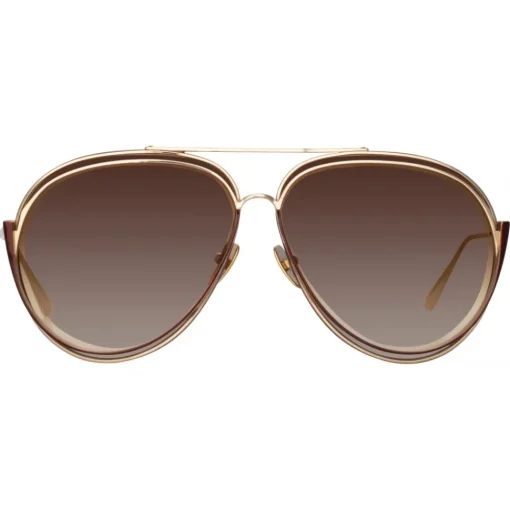 Linda Farrow - Francisco Aviator Sunglasses in Light Gold - LFL1410C3SUN - Eyewear - Avvenice