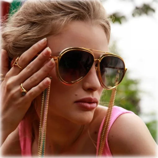 Linda Farrow - Francisco Aviator Sunglasses in Yellow Gold - LFL1410C2SUN - Eyewear - Avvenice^ Sunglasses