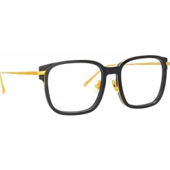 Linda Farrow - Franklin Rectangular Optical Glasses in Black Yellow Gold - LFL1185C1OPT - Eyewear - Avvenice^ Sunglasses