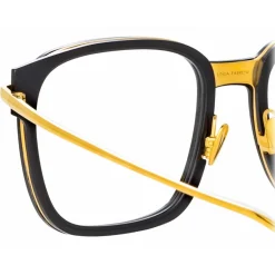 Linda Farrow - Franklin Rectangular Optical Glasses in Black Yellow Gold - LFL1185C1OPT - Eyewear - Avvenice^ Sunglasses