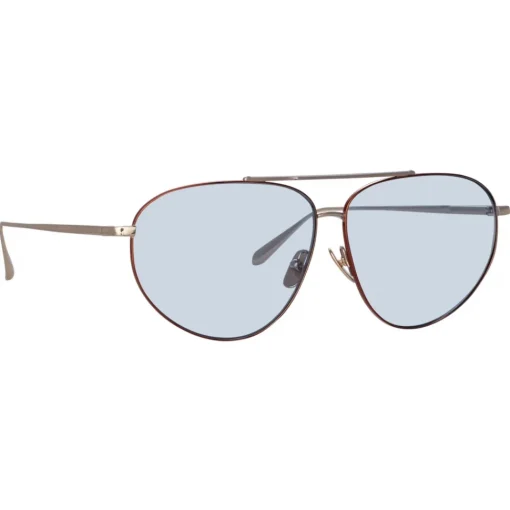Linda Farrow - Gabriel Oversized Sunglasses in Light Gold Blue - LFL1391C3SUN - Eyewear - Avvenice^ Sunglasses