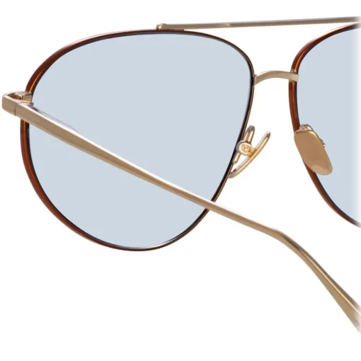 Linda Farrow - Gabriel Oversized Sunglasses in Light Gold Blue - LFL1391C3SUN - Eyewear - Avvenice^ Sunglasses