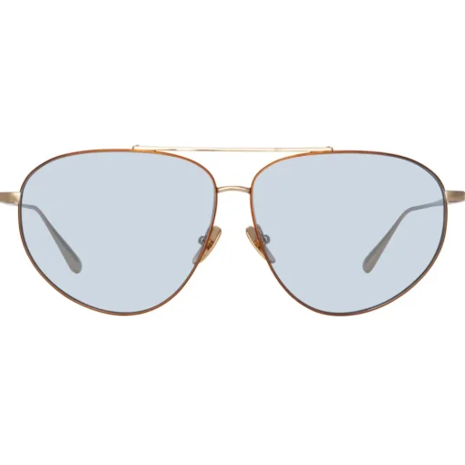 Linda Farrow - Gabriel Oversized Sunglasses in Light Gold Blue - LFL1391C3SUN - Eyewear - Avvenice^ Sunglasses