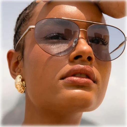 Linda Farrow - Gabriel Oversized Sunglasses in Light Gold Blue - LFL1391C3SUN - Eyewear - Avvenice^ Sunglasses