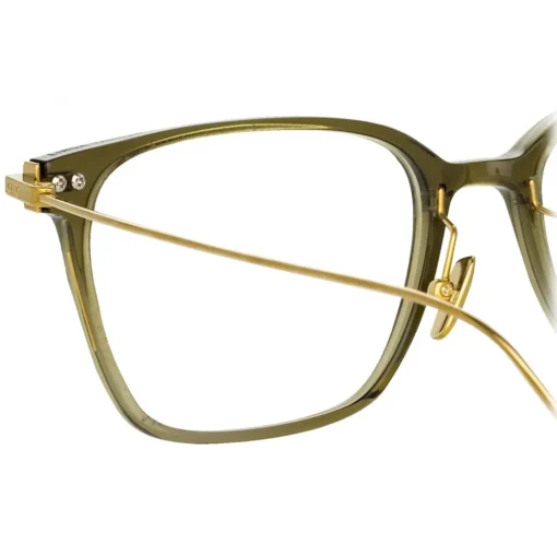 Linda Farrow - Gehry Rectangular Optical Glasses in Light Gold Green - LF37AC2OPT - Eyewear - Avvenice