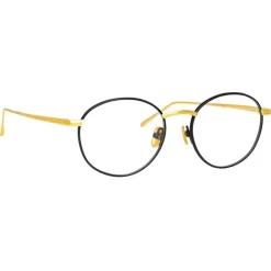 Linda Farrow - Hoffman Oval Optical Glasses in Black Yellow Gold - LFL1034C1OPT - Eyewear - Avvenice