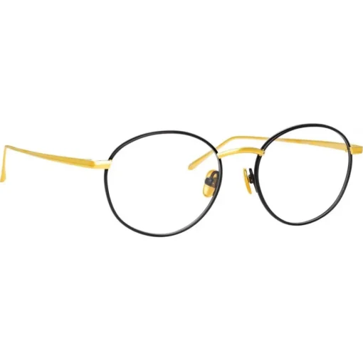 Linda Farrow - Hoffman Oval Optical Glasses in Black Yellow Gold - LFL1034C1OPT - Eyewear - Avvenice