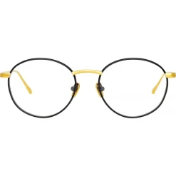 Linda Farrow - Hoffman Oval Optical Glasses in Black Yellow Gold - LFL1034C1OPT - Eyewear - Avvenice