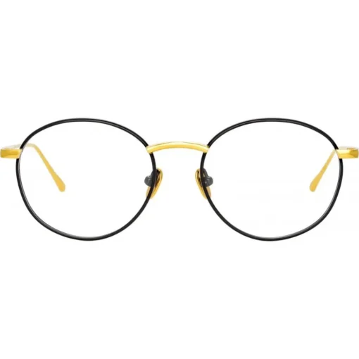 Linda Farrow - Hoffman Oval Optical Glasses in Black Yellow Gold - LFL1034C1OPT - Eyewear - Avvenice