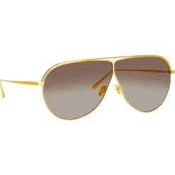 Linda Farrow - Hura Aviator Sunglasses in Yellow Gold - LFL1263C2SUN - Eyewear - Avvenice^ Sunglasses