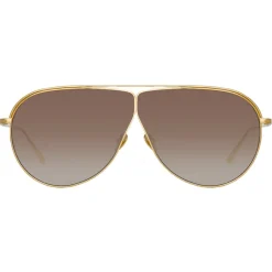 Linda Farrow - Hura Aviator Sunglasses in Yellow Gold - LFL1263C2SUN - Eyewear - Avvenice^ Sunglasses