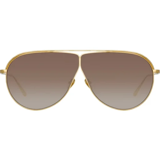 Linda Farrow - Hura Aviator Sunglasses in Yellow Gold - LFL1263C2SUN - Eyewear - Avvenice^ Sunglasses
