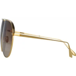 Linda Farrow - Hura Aviator Sunglasses in Yellow Gold - LFL1263C2SUN - Eyewear - Avvenice^ Sunglasses