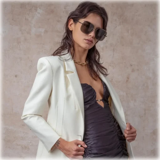Linda Farrow - Juliana Oversized Sunglasses in Nickel - LFL1394C1SUN - Eyewear - Avvenice