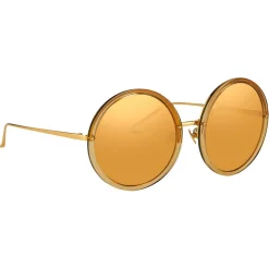 Linda Farrow - Kew Round Sunglasses in Dew Gold - LFL457C13SUN - Eyewear - Avvenice^ Sunglasses