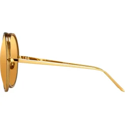 Linda Farrow - Kew Round Sunglasses in Dew Gold - LFL457C13SUN - Eyewear - Avvenice^ Sunglasses