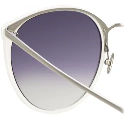 Linda Farrow - Kings Oversized Sunglasses in White - LFL747C4SUN - Eyewear - Avvenice^ Sunglasses