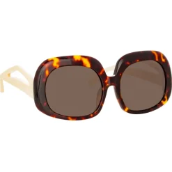 Linda Farrow - Lea Oversized Sunglasses in Tortoiseshell - LFL1289C2SUN - Eyewear - Avvenice