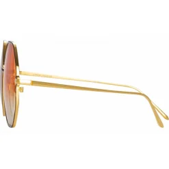 Linda Farrow - Leif Oversized Sunglasses in Yellow Gold Brown - LFL1148C4SUN - Eyewear - Avvenice^ Sunglasses