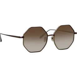 Linda Farrow - Lianas Hexagon Sunglasses in Metallic Brown - LFL1253C8SUN - Eyewear - Avvenice