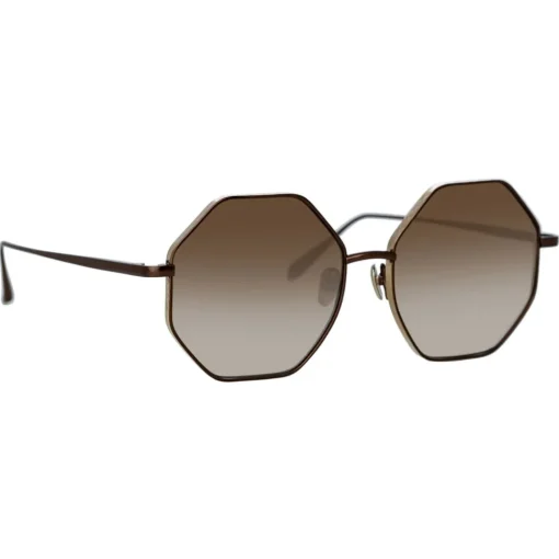 Linda Farrow - Lianas Hexagon Sunglasses in Metallic Brown - LFL1253C8SUN - Eyewear - Avvenice