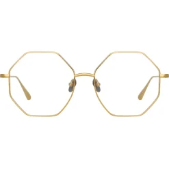 Linda Farrow - Lianas Hexagon Optical Glasses in Yellow Gold - LFL1253C5OPT - Eyewear - Avvenice^ Sunglasses