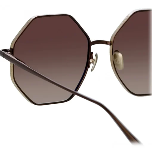 Linda Farrow - Lianas Hexagon Sunglasses in Metallic Brown - LFL1253C8SUN - Eyewear - Avvenice