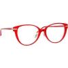 Linda Farrow - Linear Arch Cat Eye Optical Glasses in Crimson - LF26C6OPT - Eyewear - Avvenice
