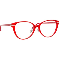 Linda Farrow - Linear Arch Cat Eye Optical Glasses in Crimson - LF26C6OPT - Eyewear - Avvenice