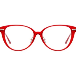 Linda Farrow - Linear Arch Cat Eye Optical Glasses in Crimson - LF26C6OPT - Eyewear - Avvenice