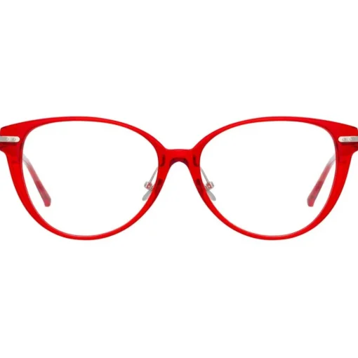 Linda Farrow - Linear Arch Cat Eye Optical Glasses in Crimson - LF26C6OPT - Eyewear - Avvenice